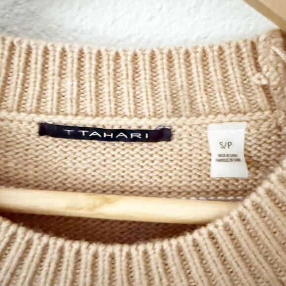 T BY TAHARI | Tan White Saddle Stripe Sweater Long Sleeve Oversized | Size Large - Picture 5 of 8